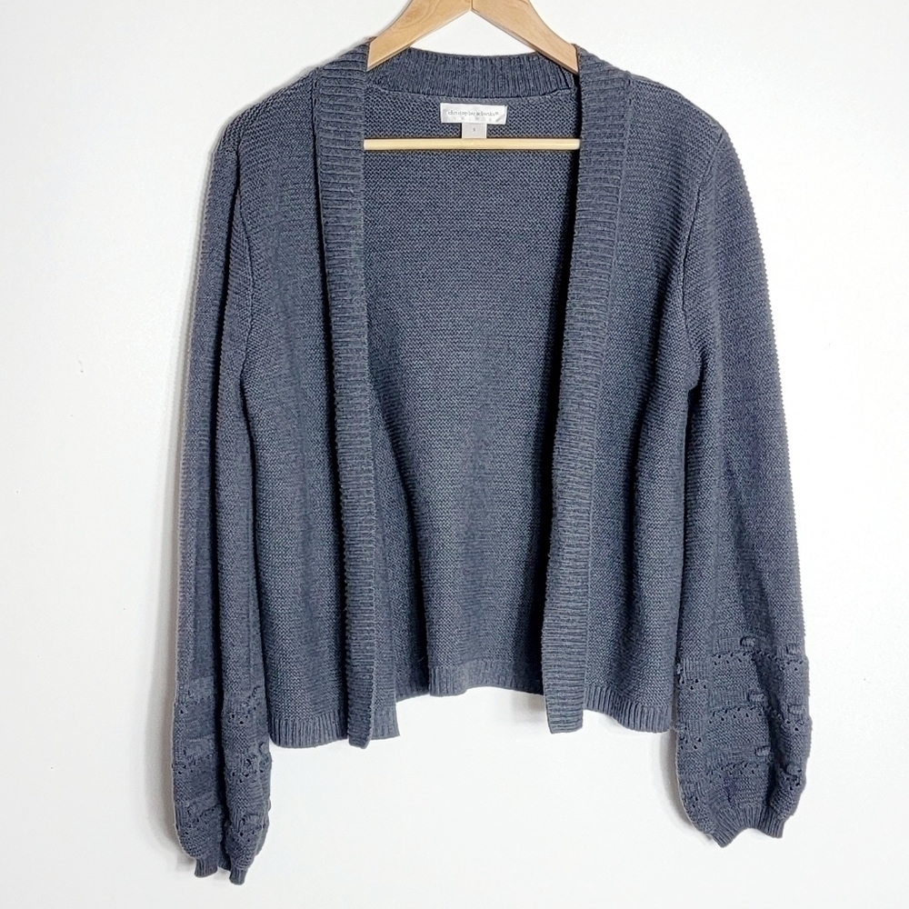 Christopher & Banks Stitch Dot Balloon Sleeves Open Knit Cardigan Women's Size S